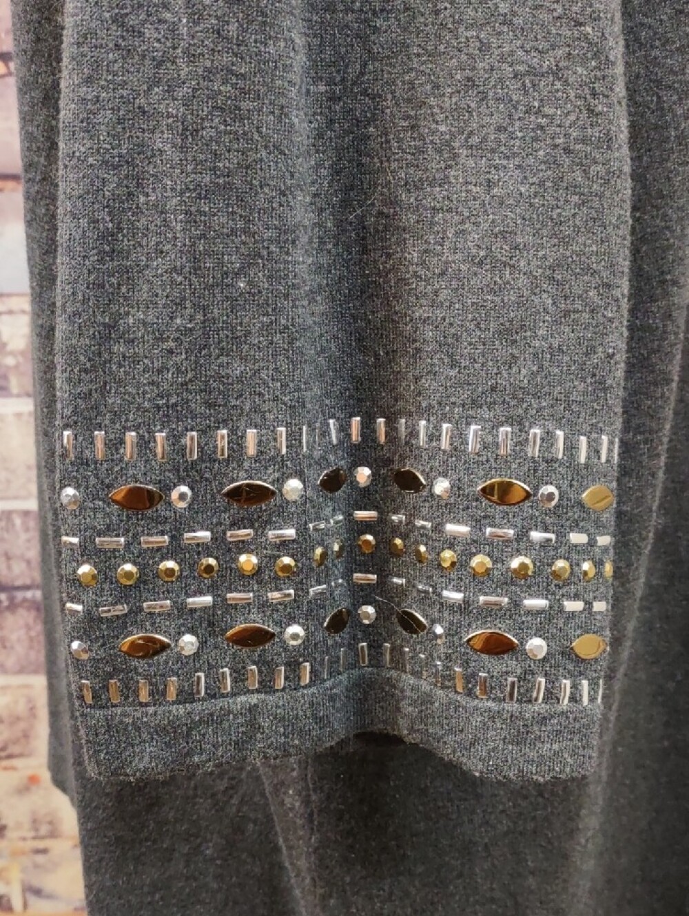 JM Collection Dark Gray Open-Front Studded Cuff Cardigan - Picture 5 of 8